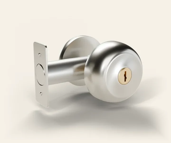 A deadbolt seen from the outside: the cylinder, the latch and the bolt